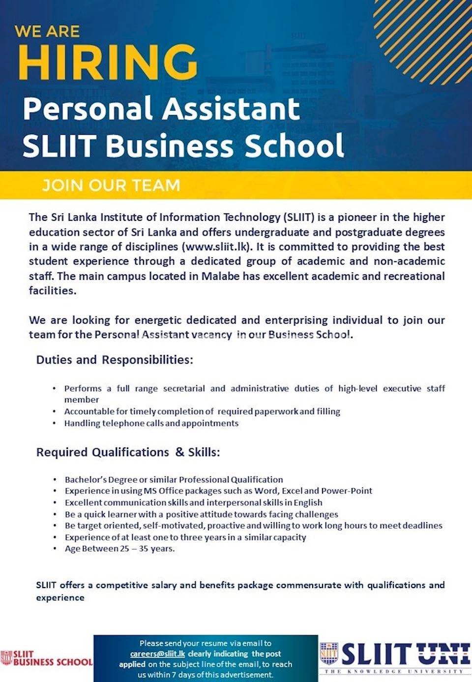 Personal Assistant - SLIIT Business School