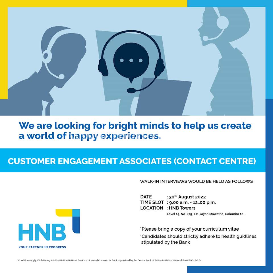 Customer Engagement Associates (contact center) at Hatton National Bank