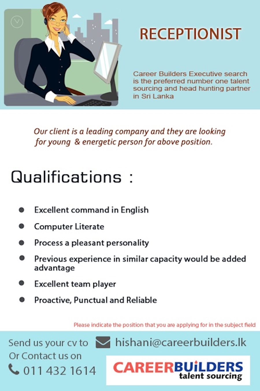 Receptionist at Career Builders