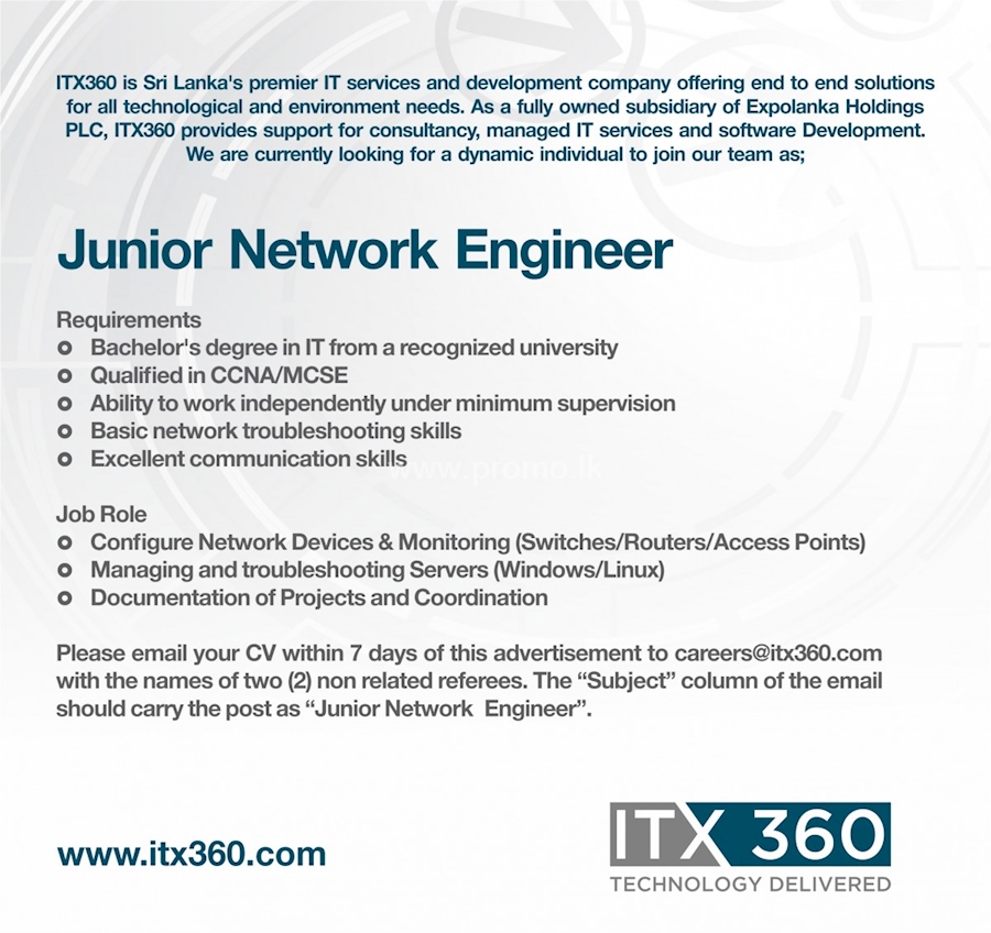 JUNIOR NETWORK ENGINEER At Expolanka Holdings