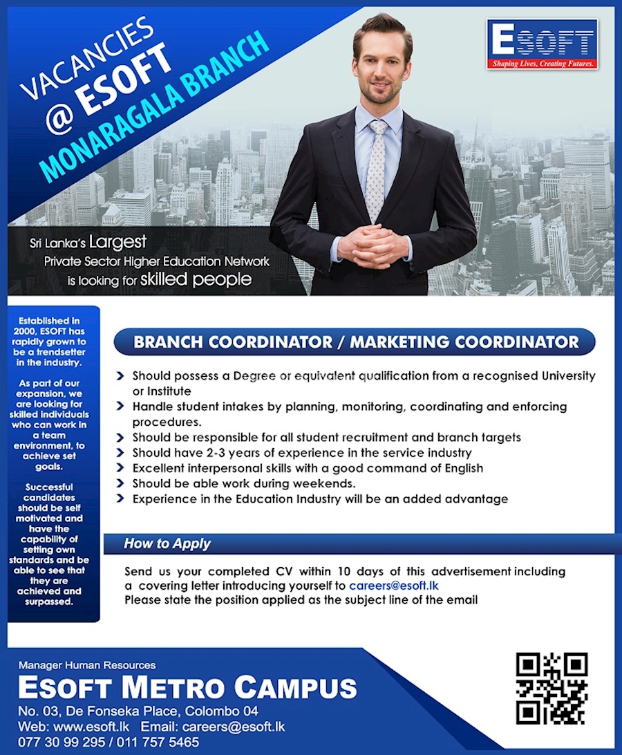 Branch Coordinator Or Meeting Coordinator At Esoft Metro Campus