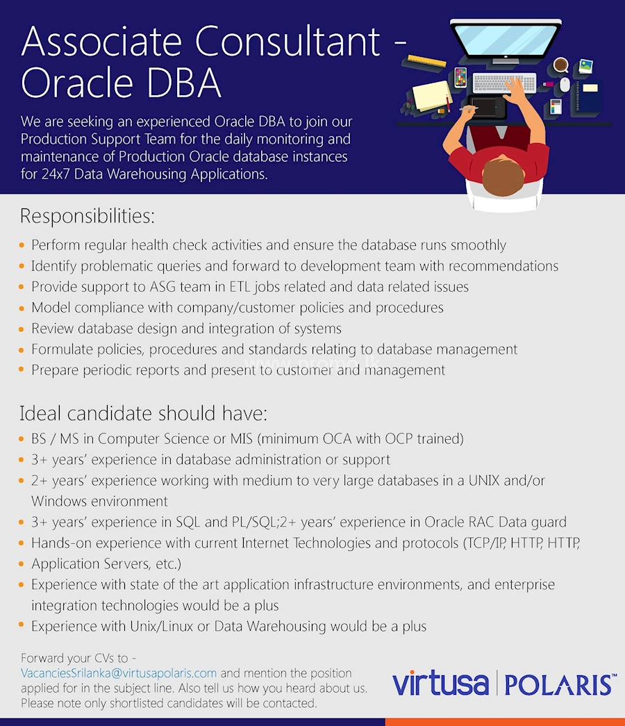 Associate Consultant - Oracle DBA at Virtusa Sri Lanka