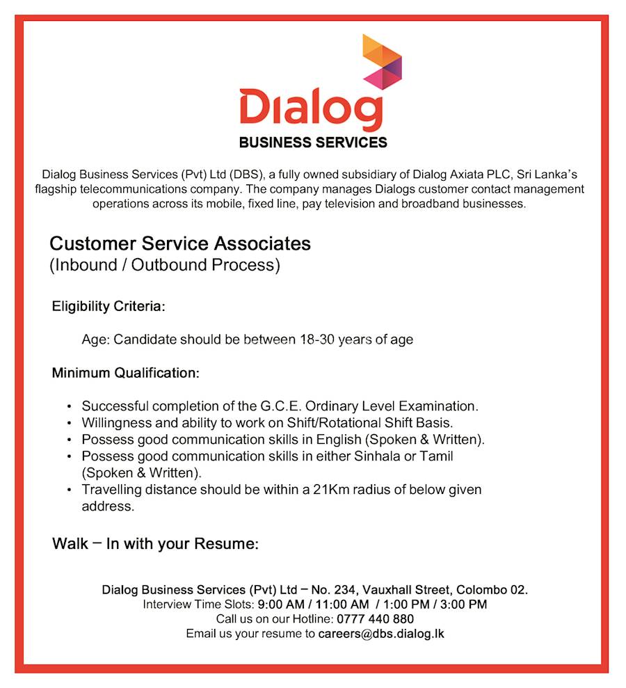 Customer Service Associates Inbound Or Outbound Process At Dialog At