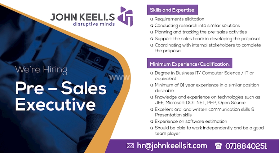 Pre Sales Executive At John Keells Holdings