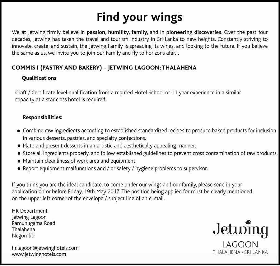 Commis I Pastry And Bakery At Jetwing Lagoon Hotels