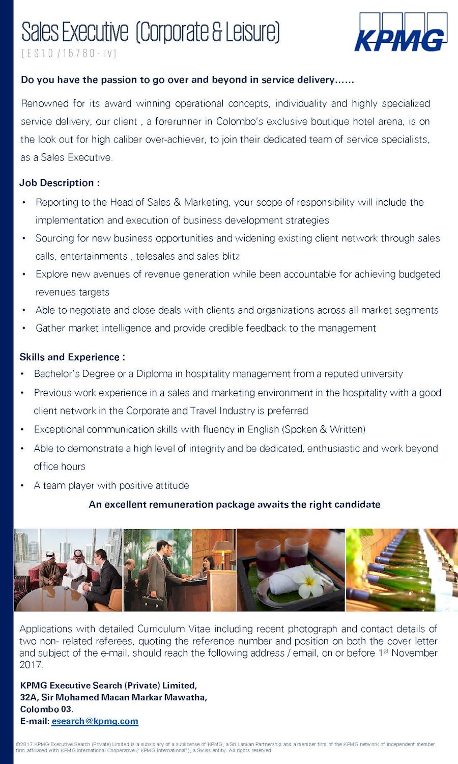 Sales Executive (Corporate and Leisure) at KPMG Sri Lanka