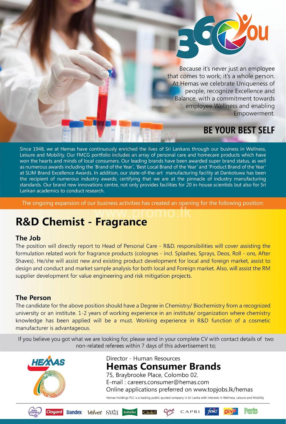 R&D Chemist Fragrance at Hemas Holdings