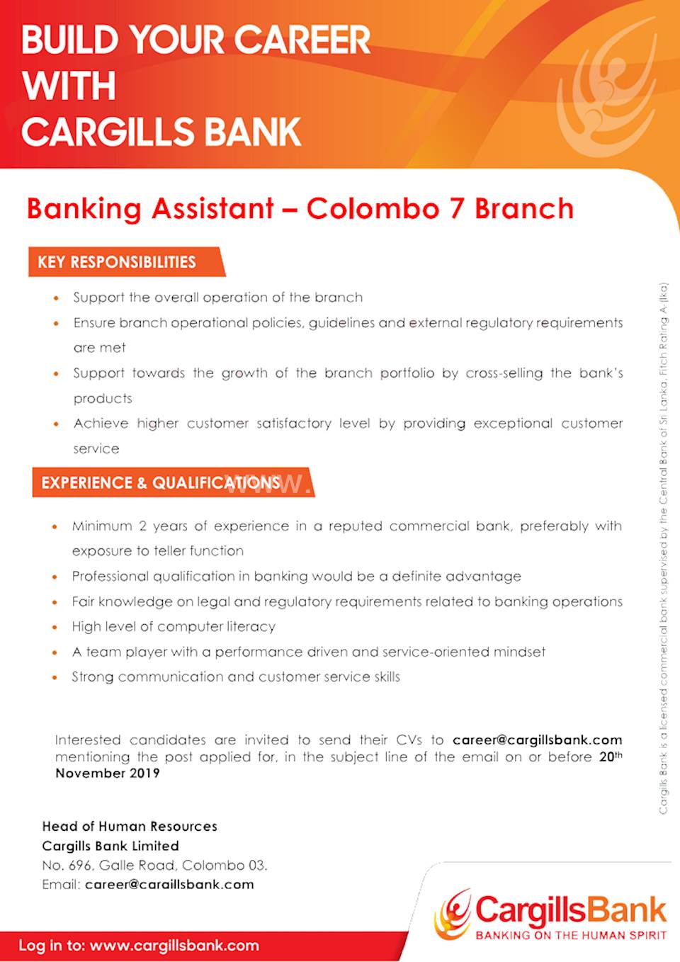 Banking Assistant Colombo 7 Branch At Cargills Bank