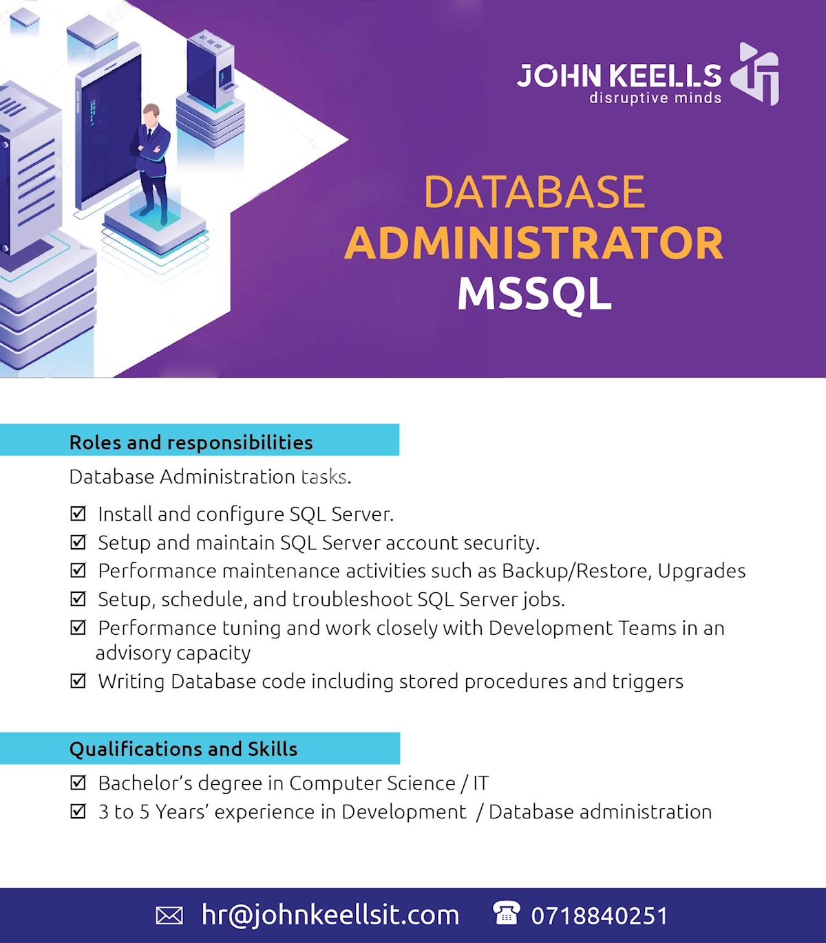 Database Administrator - MSSQL at John Keells Holdings