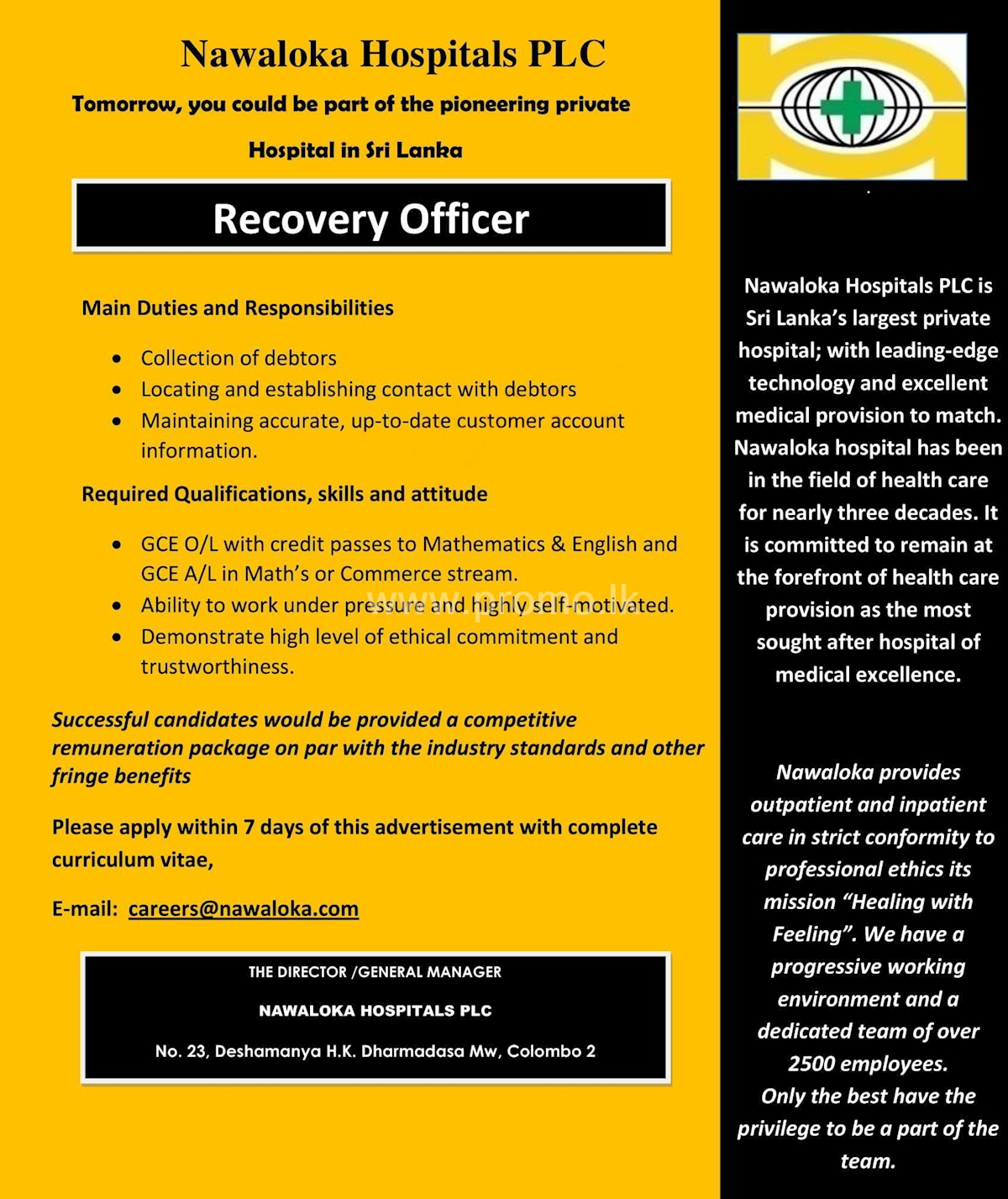 Recovery Officer At Nawaloka Hospital