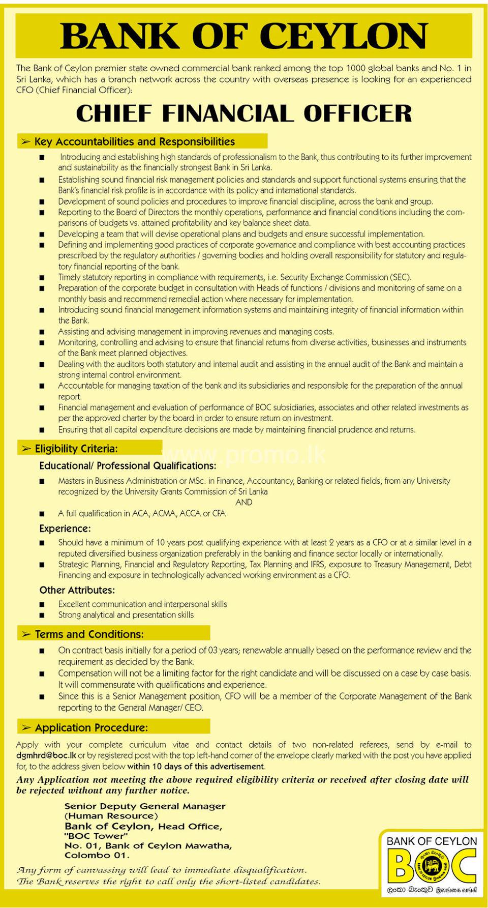 Chief Financial Officer At Bank Of Ceylon