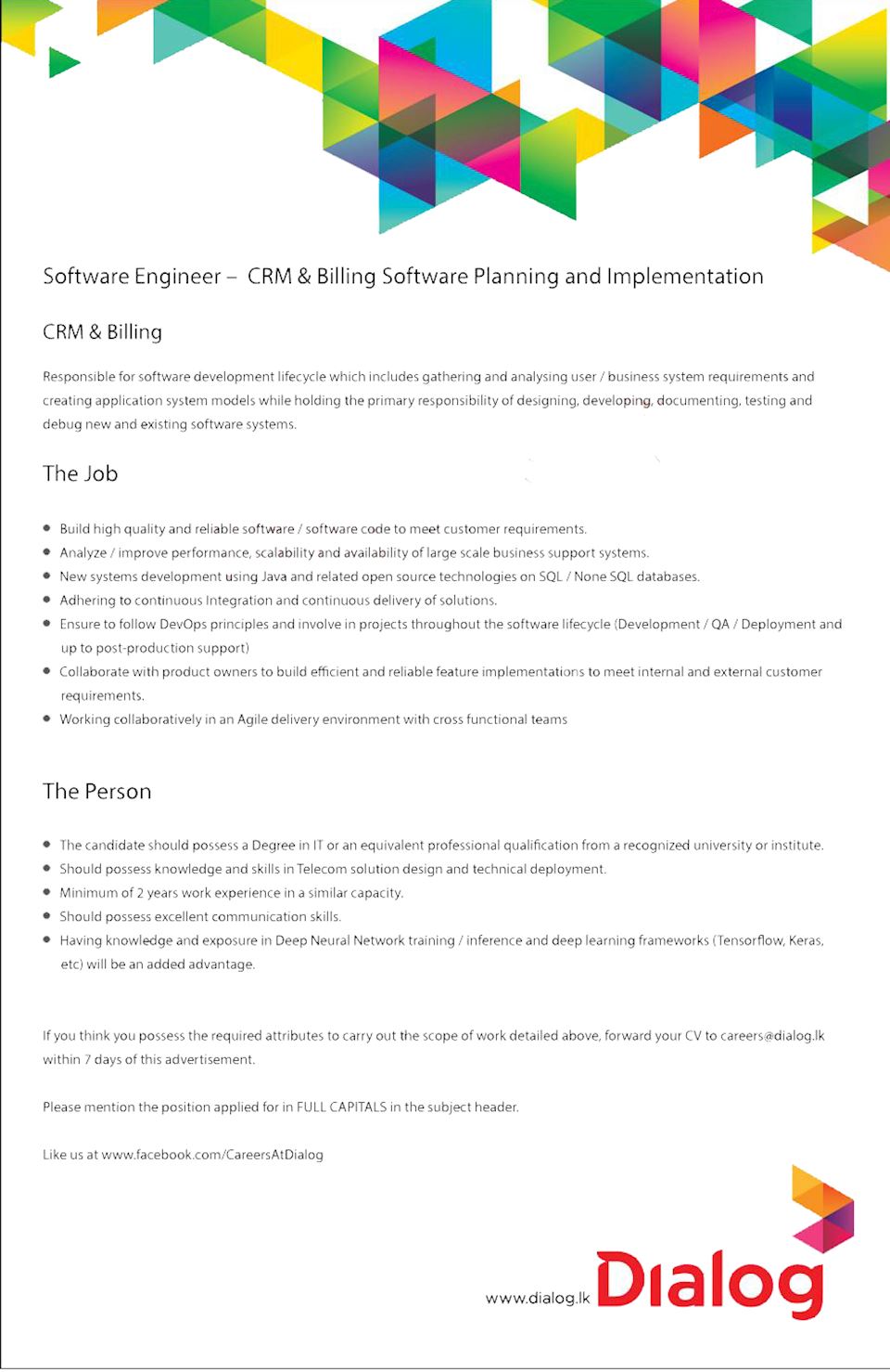 Software Engineer CRM & Billing Software Planning and Implementation