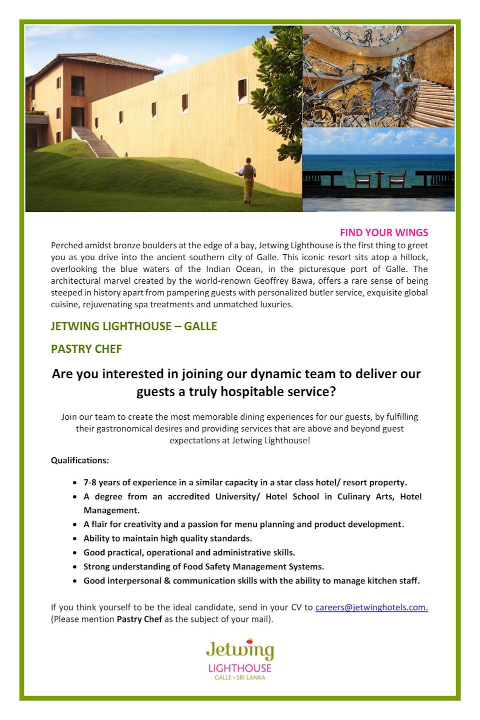 Pastry Chef at Jetwing Hotels