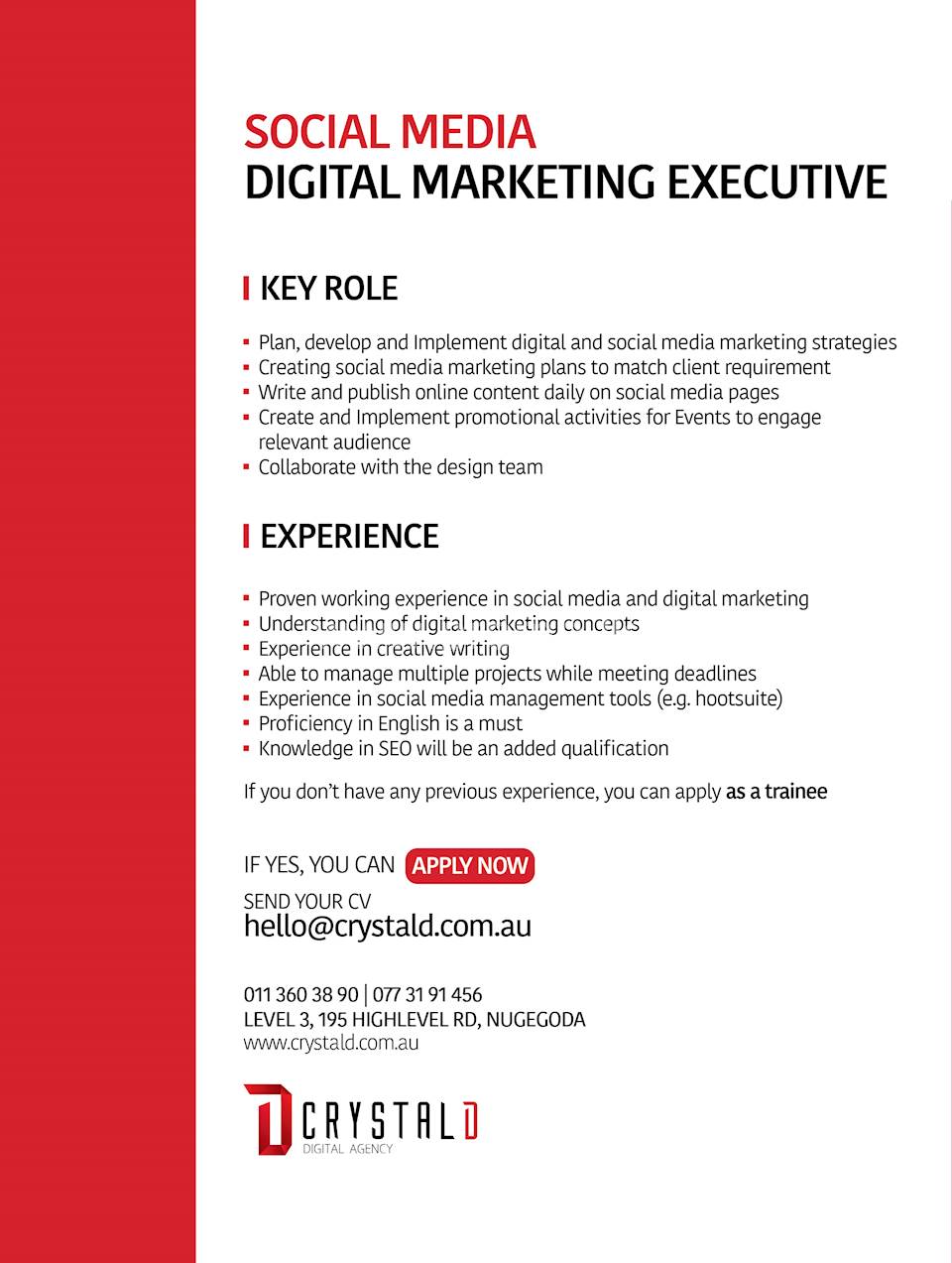 Social Media Digital Marketing Executive At Crystal D