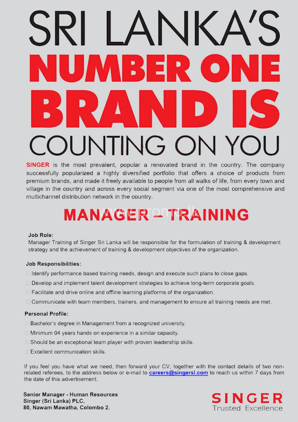 Manager - Training at Singer