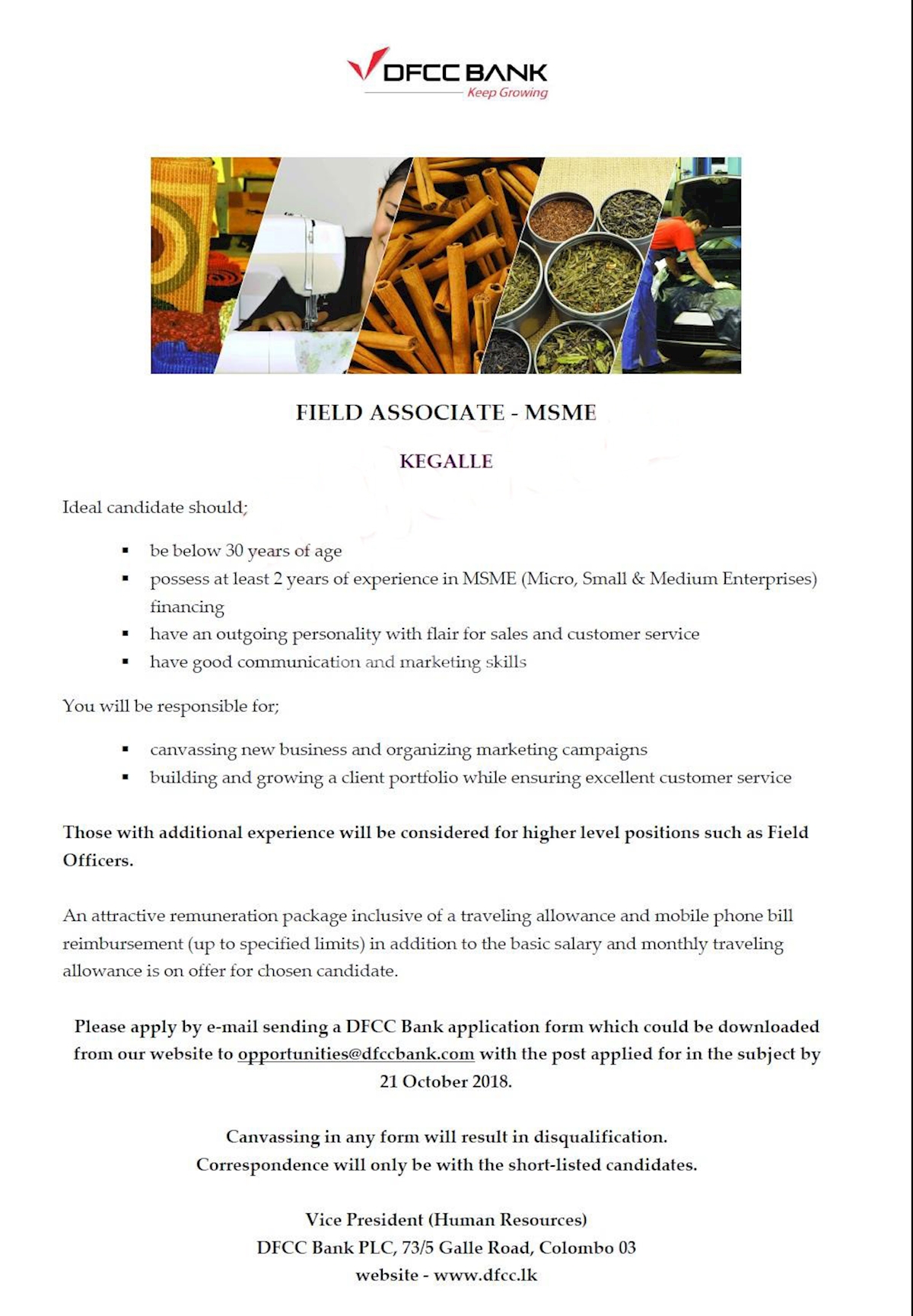 Field Associate MSME at DFCC Bank PLC