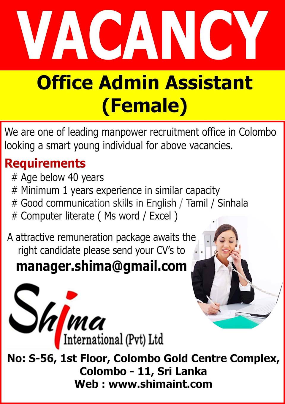 Office Admin Assistant At Shima International