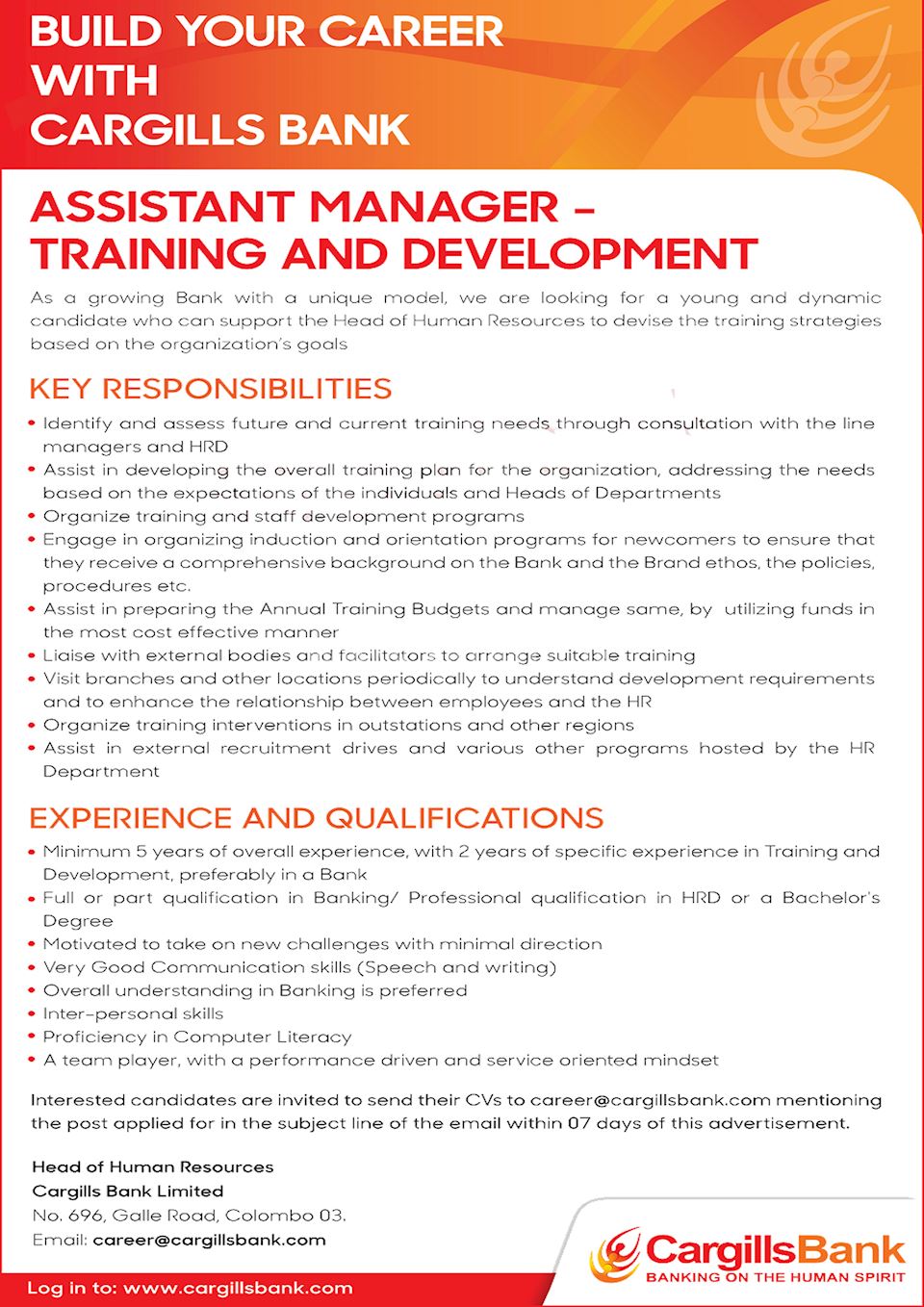 Assistant Manager   Training and Development at Cargills Bank