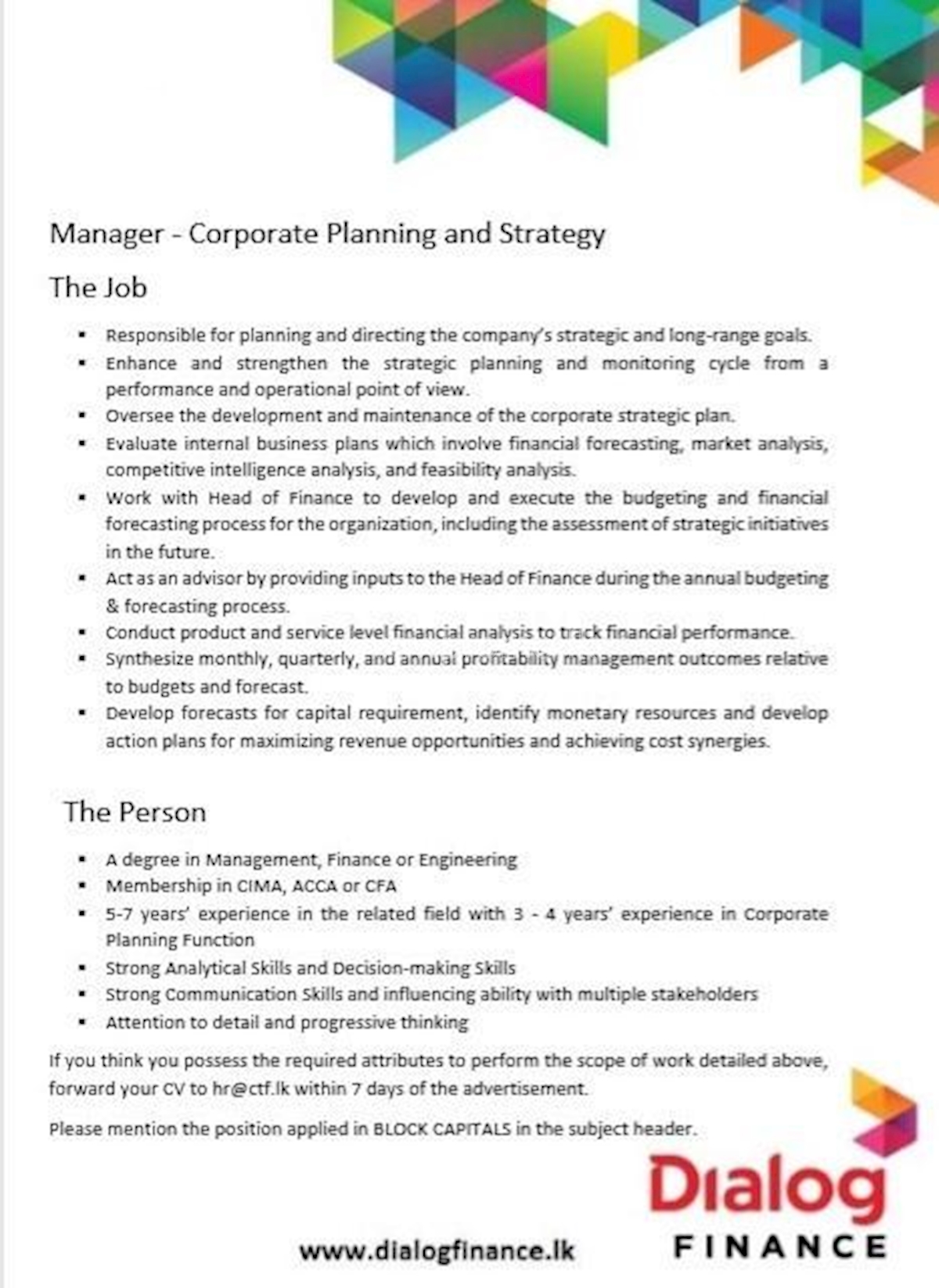 Corporate planning strategy job description