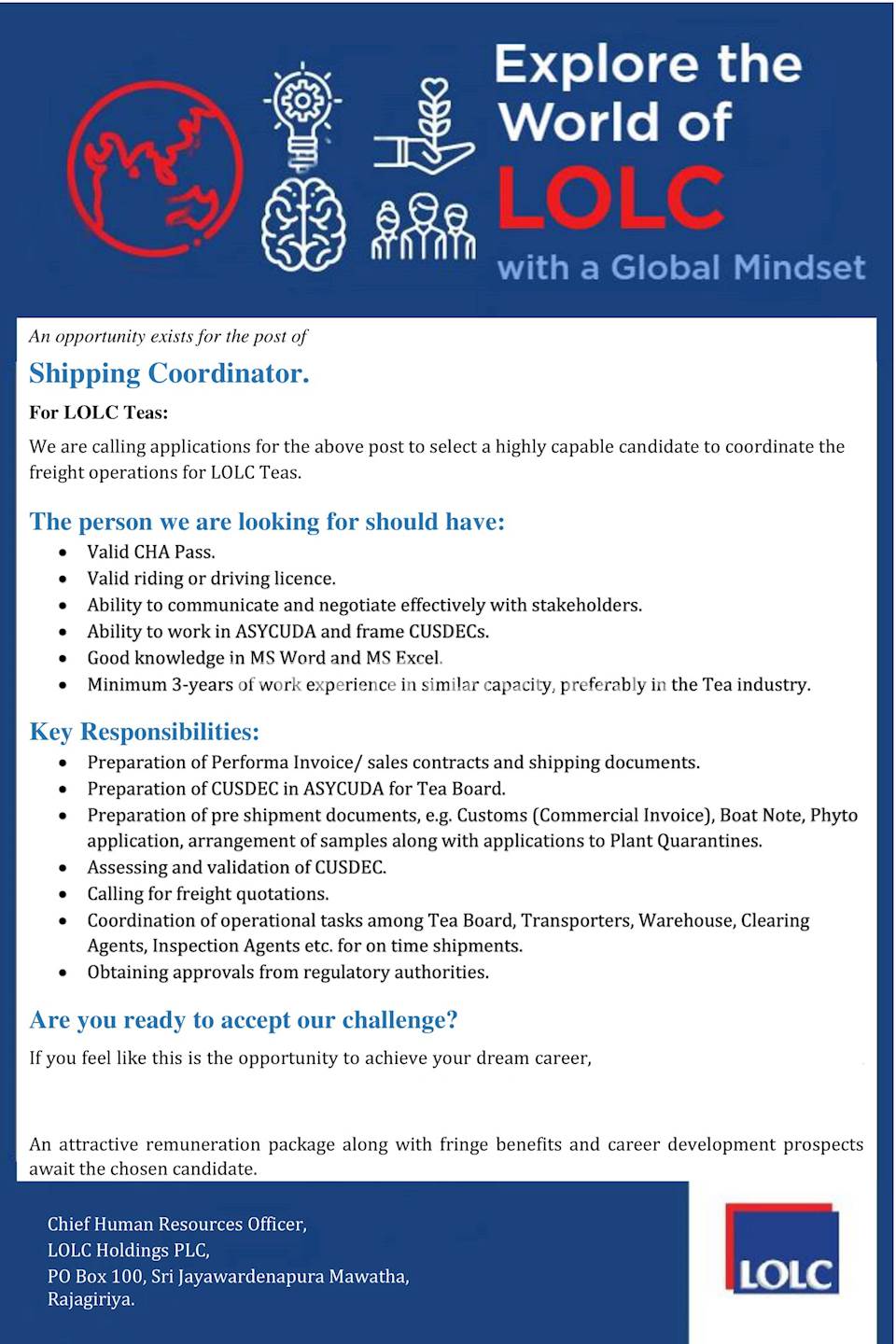 Shipping Coordinator at LOLC