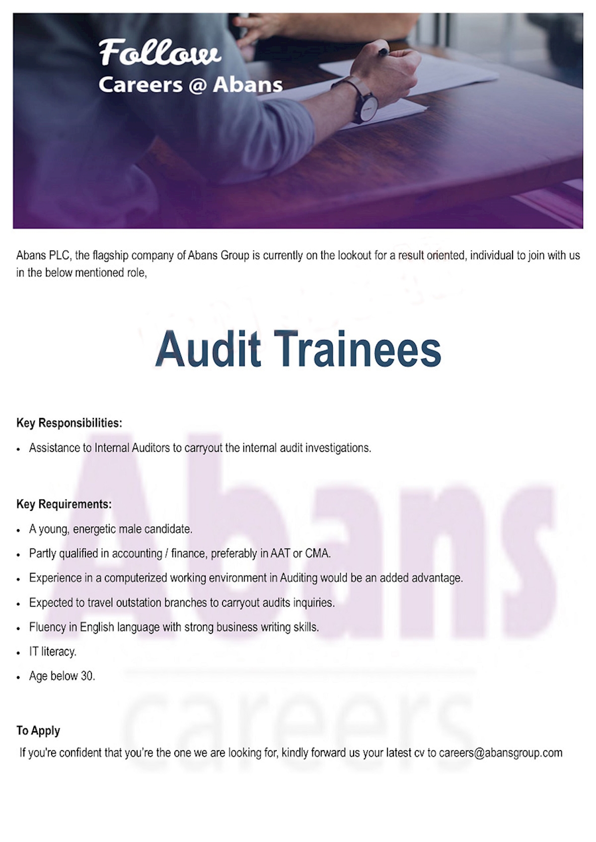 Audit Trainees At Abans
