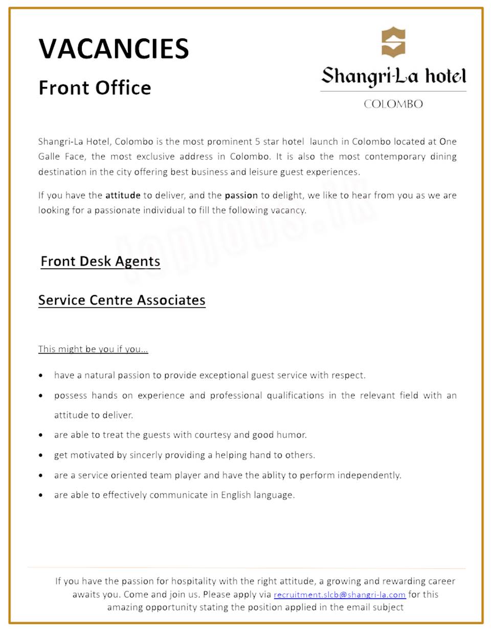 Front Desk Agents Service Centre Associates At Shangri La Hotel
