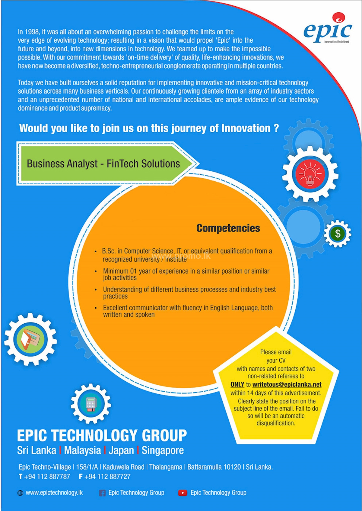Business Analyst FinTech Solutions At Epic Lanka