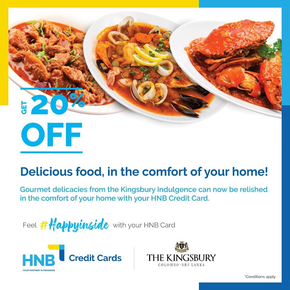Get 20% off on delivery and takeaway at The Kingsbury Hotel for HNB Credit Cards 