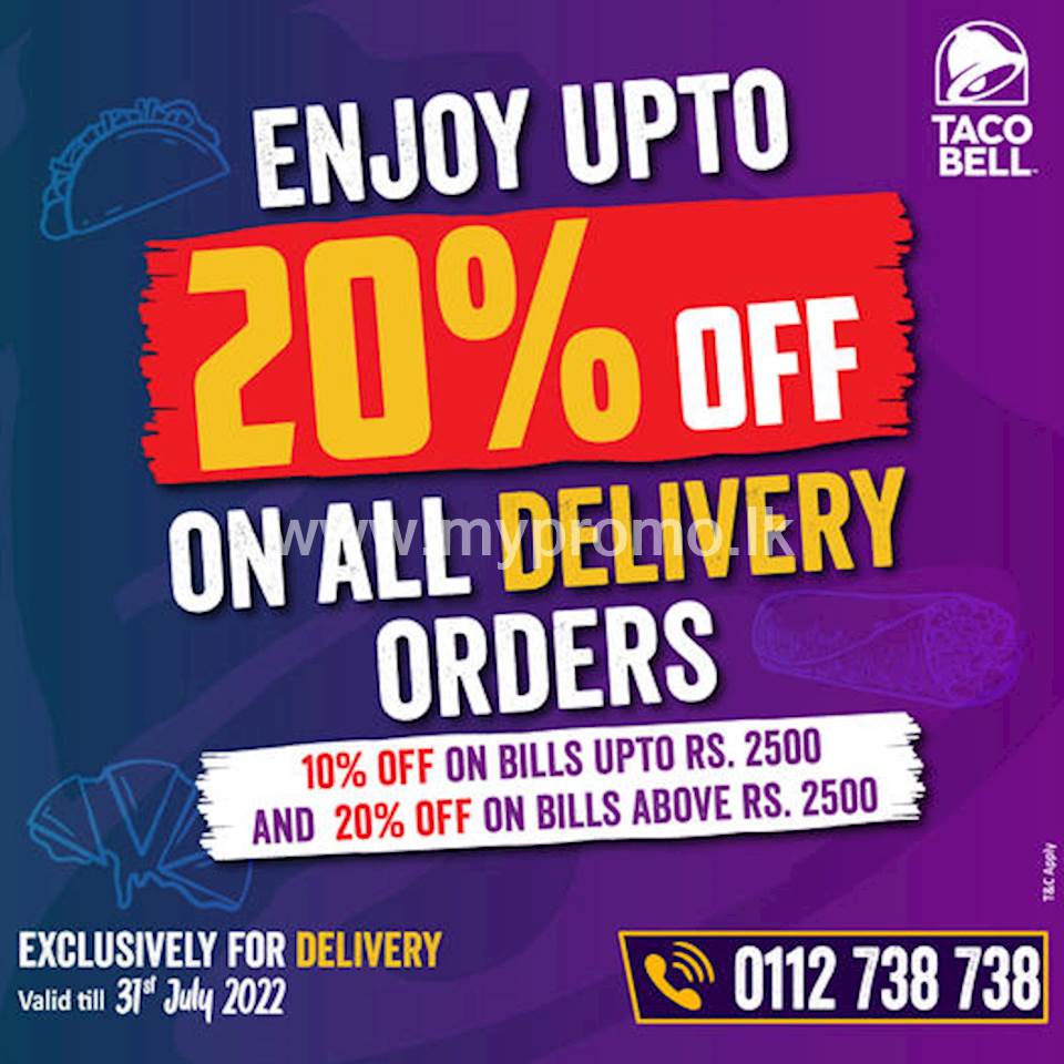 Enjoy up to 20% off on all delivery orders at Taco Bell