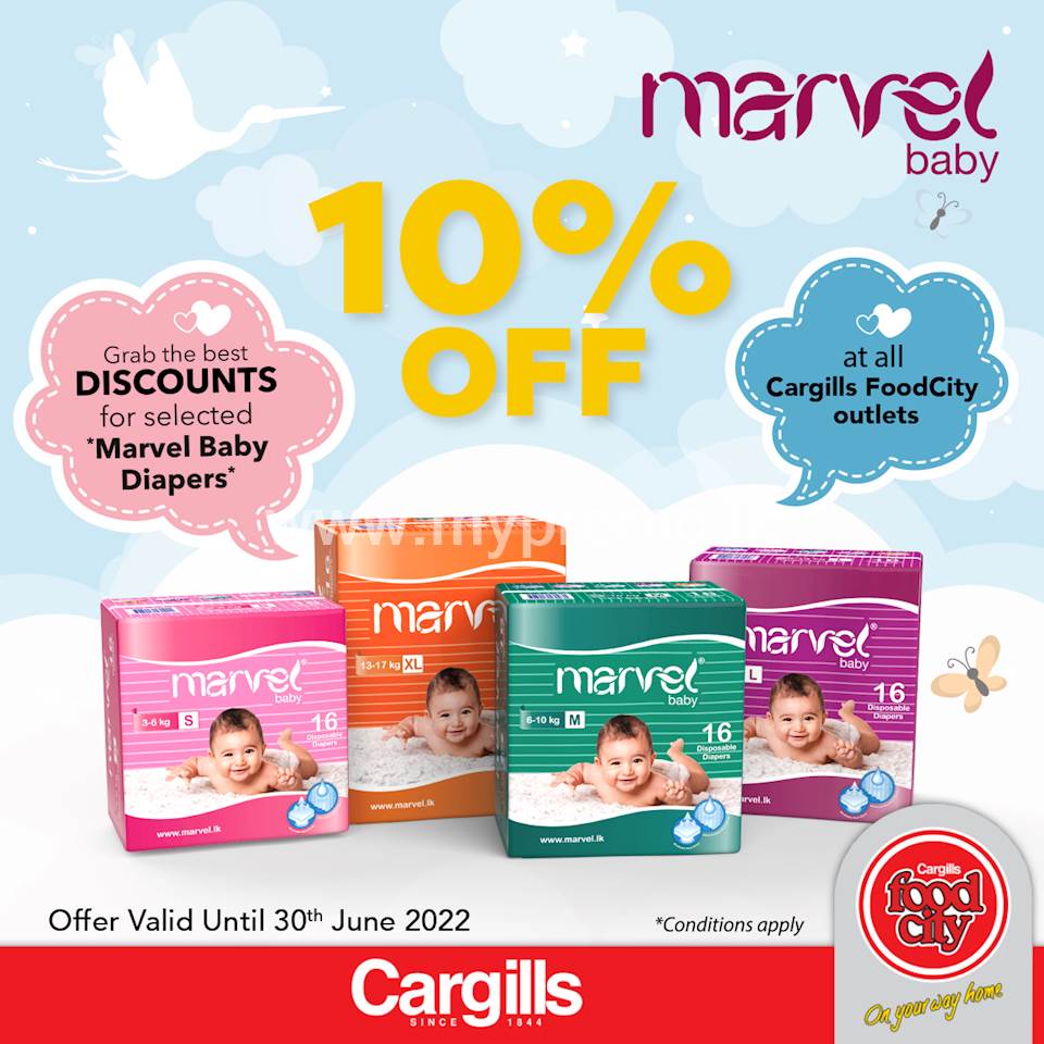 Get up to 10% OFF on selected Marvel baby diapers at Cargills FoodCity