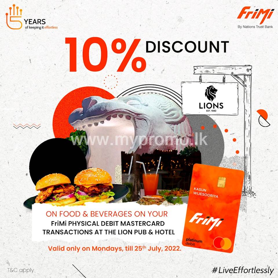 Enjoy a 10% Discount at LIONS Pub & Hotel on food & beverages when you pay with your FriMi physical Mastercard Debit Card