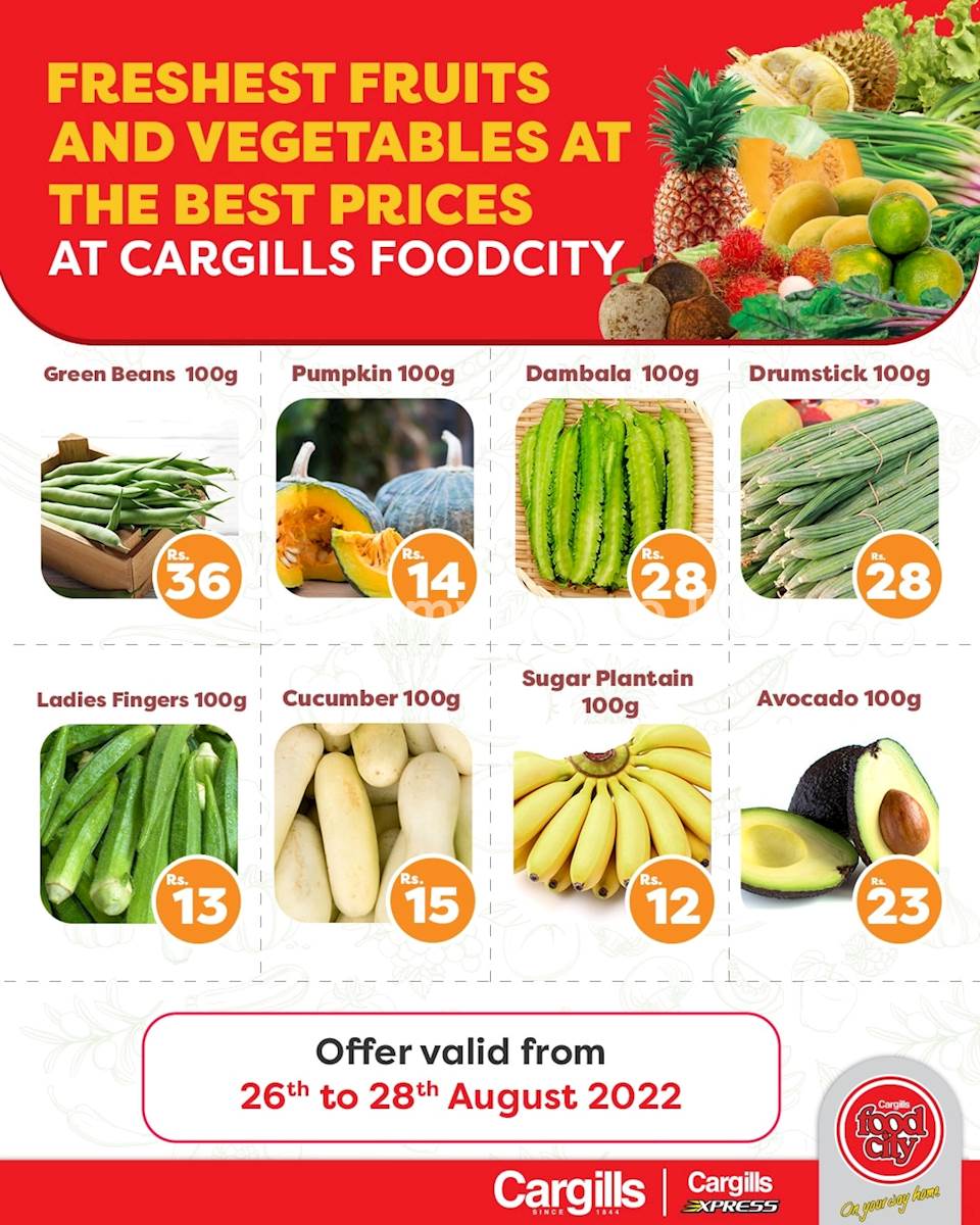 Buy Fresh Fruits and Vegetables at the Best Prices across Cargills FoodCity outlets island wide!