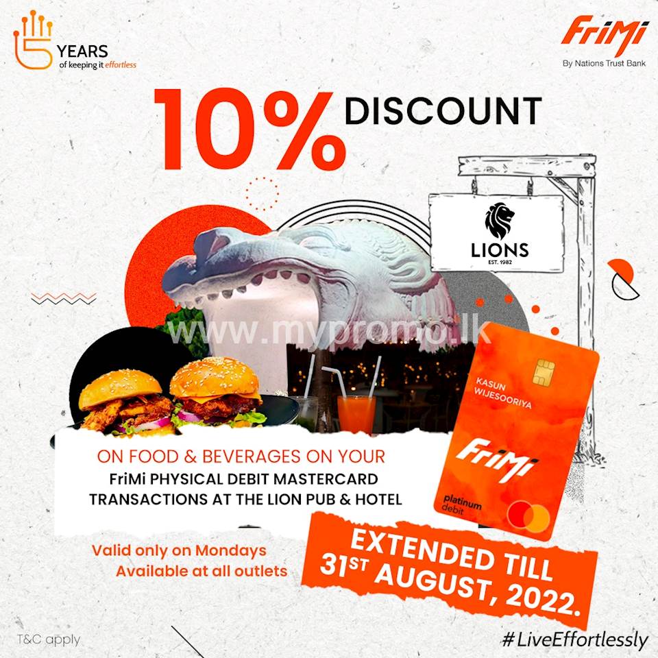 Enjoy a 10% Discount at LIONS on food & beverages when you pay with your FriMi physical Mastercard Debit Card