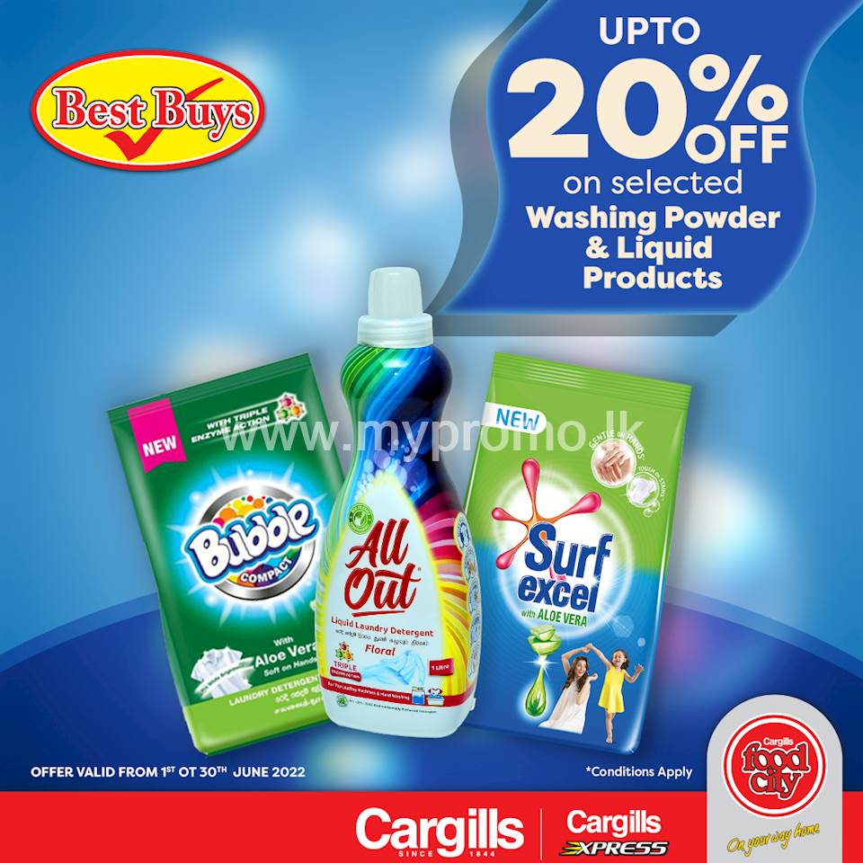Get up to 20% off on selected washing powder and liquid products at Cargills Food City