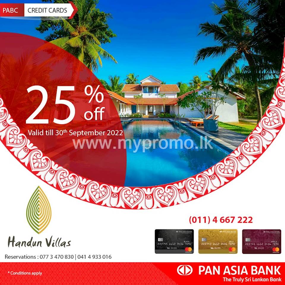 Get 25% off at Handun Villas and Restaurants with Pan Asia Bank Credit Cards