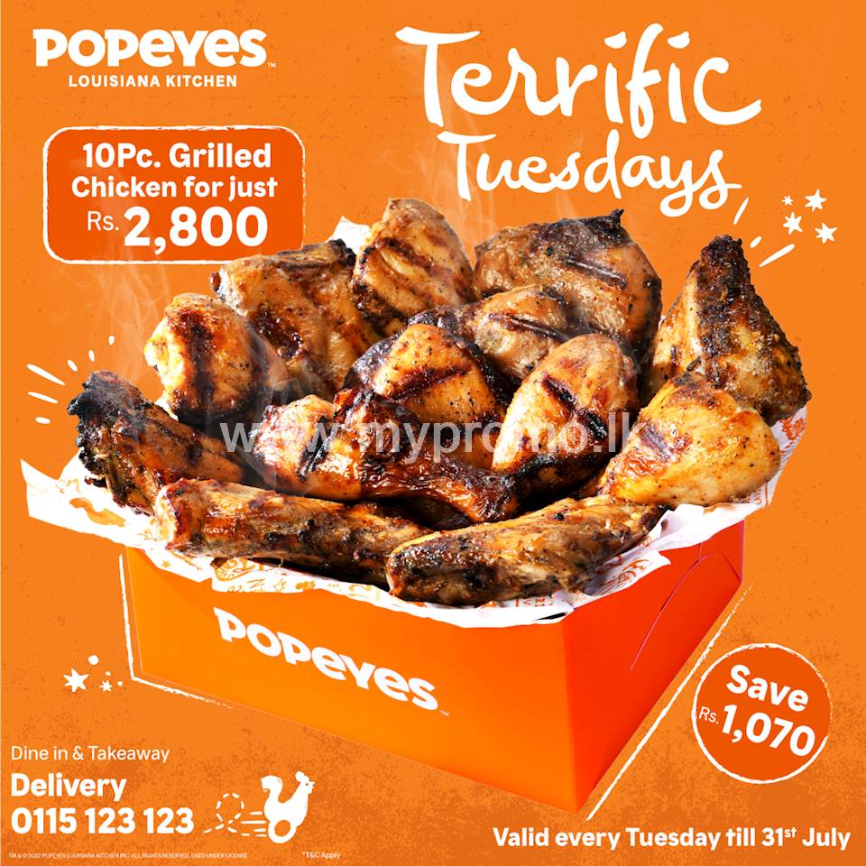 Terrific Tuesday, with a sweet deal on some Grilled Chicken Popeyes!