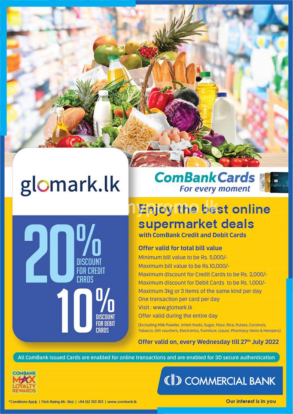 Enjoy the best online supermarket deals at glomark.lk with ComBank Credit and Debit Cards