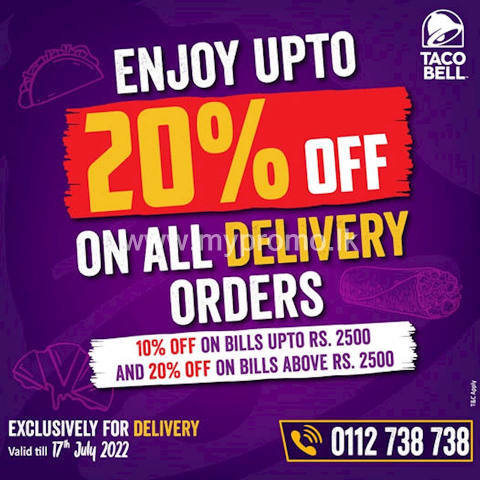 Enjoy upto 20% off on all delivery orders at Taco bell