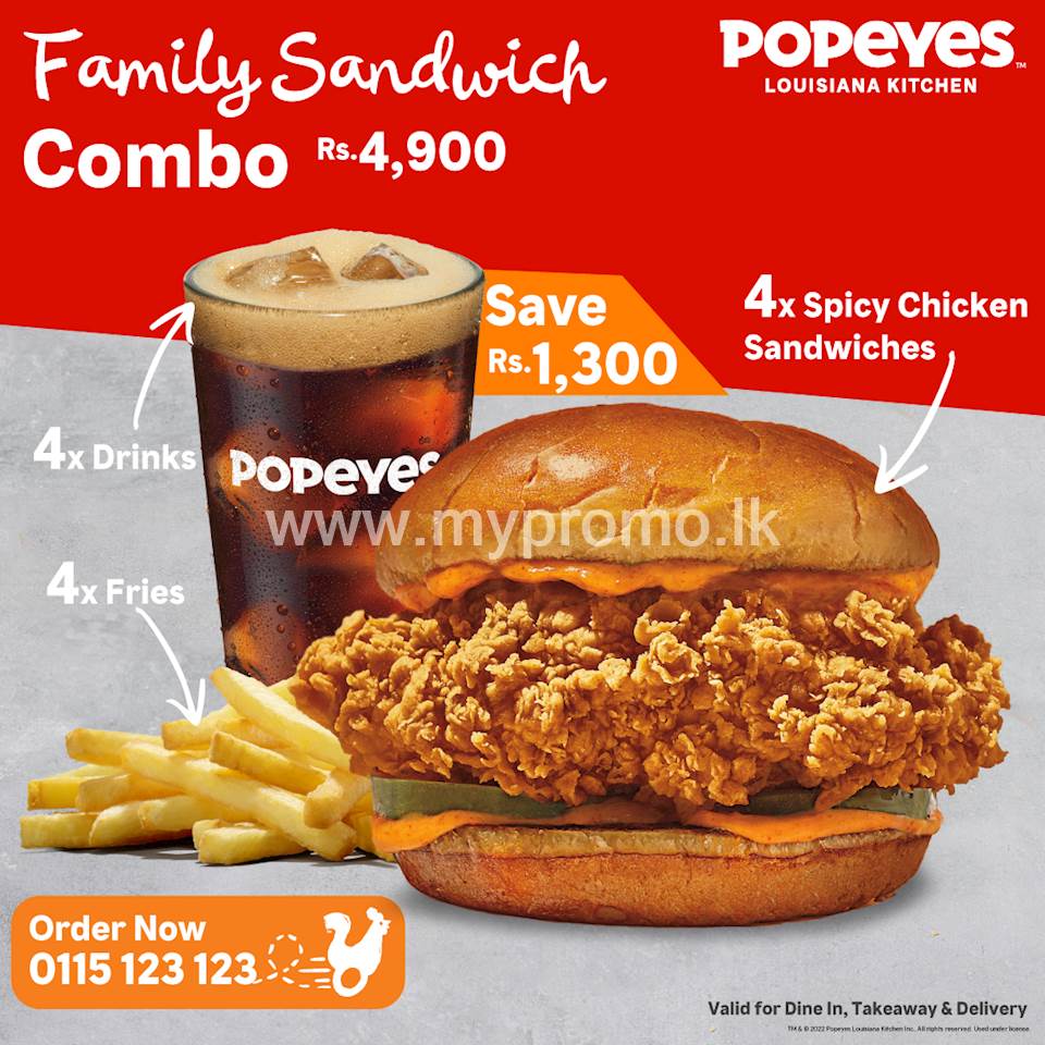 Family Sandwich Combo for Rs.4900 at Popeyes