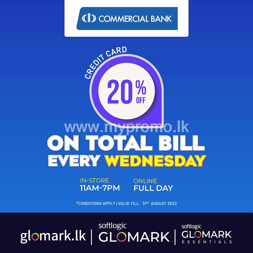 Enjoy 20% DISCOUNT on TOTAL BILL with Commercial Bank Credit Cards at Glomark