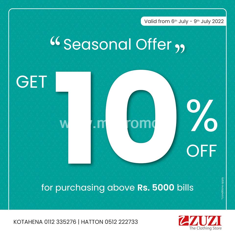 Get 10% OFF for purchasing above Rs.5000 bills at ZUZI