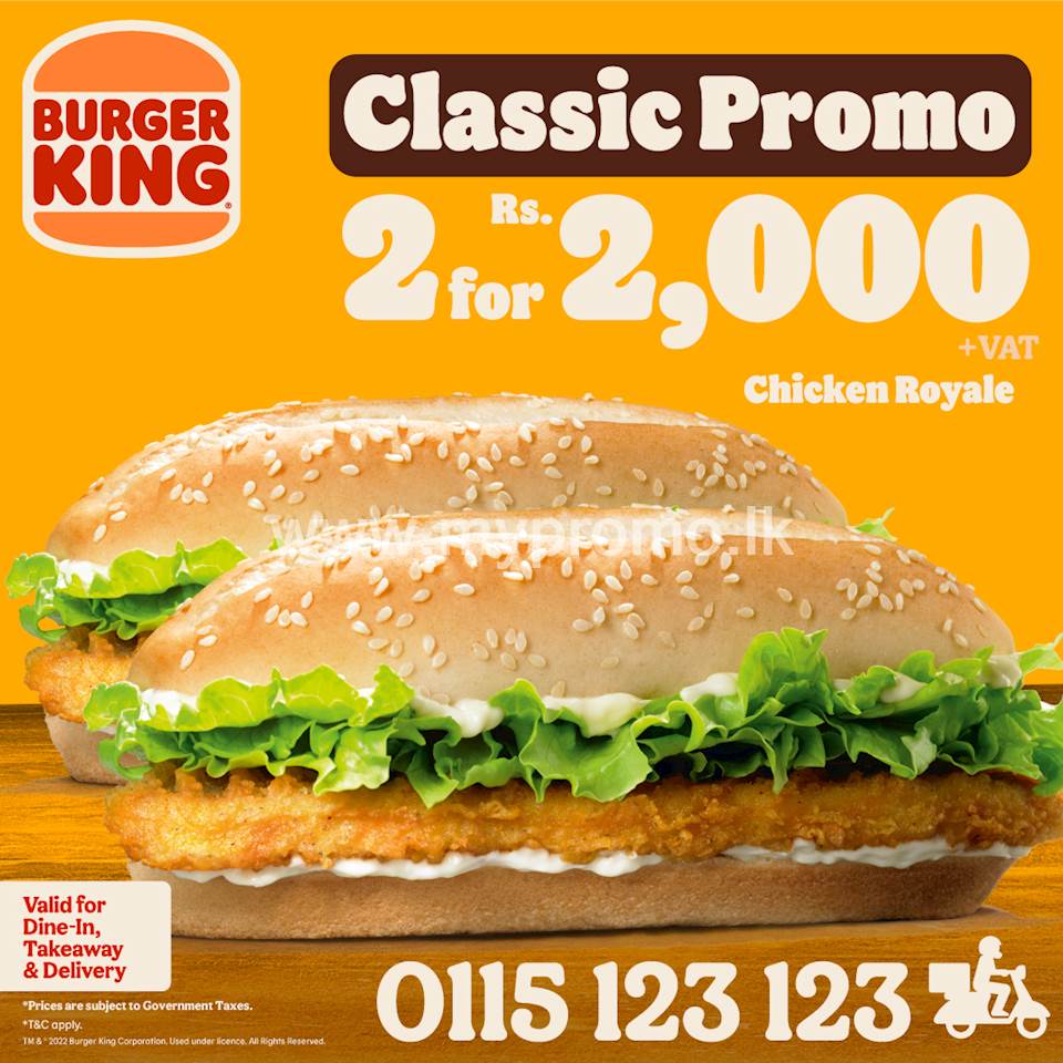 Get 2 Chicken Royale Burgers for just Rs. 2000 at Burger King