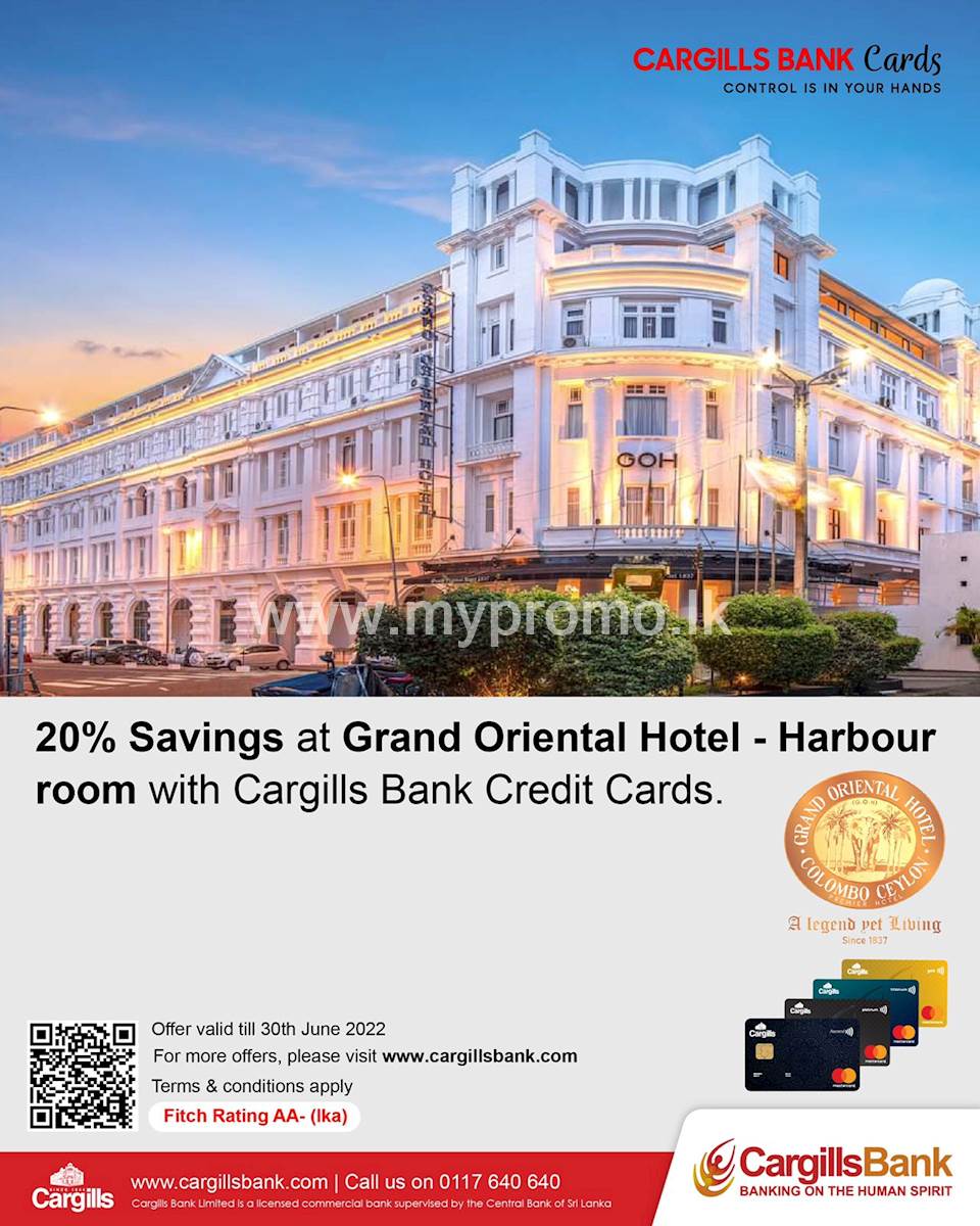 Enjoy 20% savings at Grand Oriental Hotel - Harbour room with your Cargills Bank Credit Cards