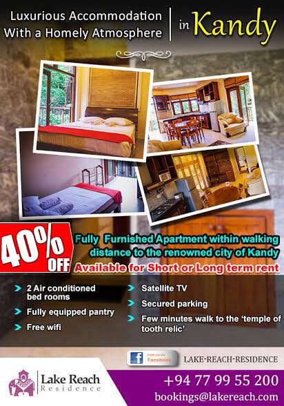 40% Discount at Lake Reach Residence fully furnished apartment within distance to the renowned city of Kandy