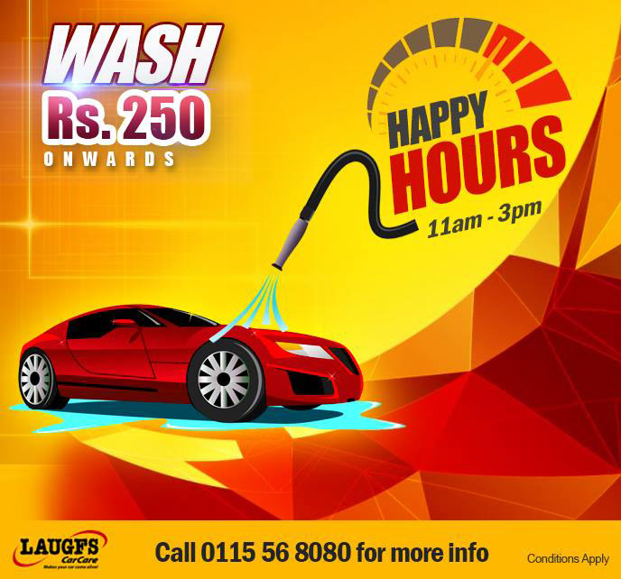 Happy Hours for Car Wash at LAUGFS CAR CARE from 11 pm to 3 pm on weekdays