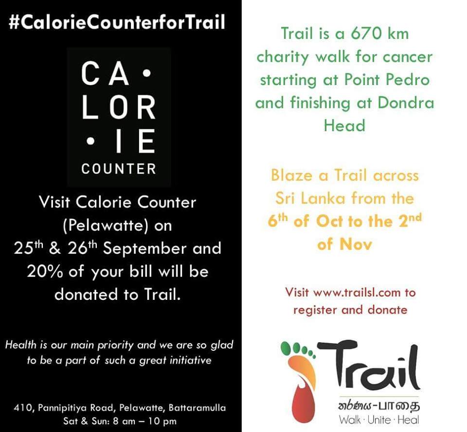 Charity Donation promotion at CALORIE COUNTER on 25th and 26th September 2016