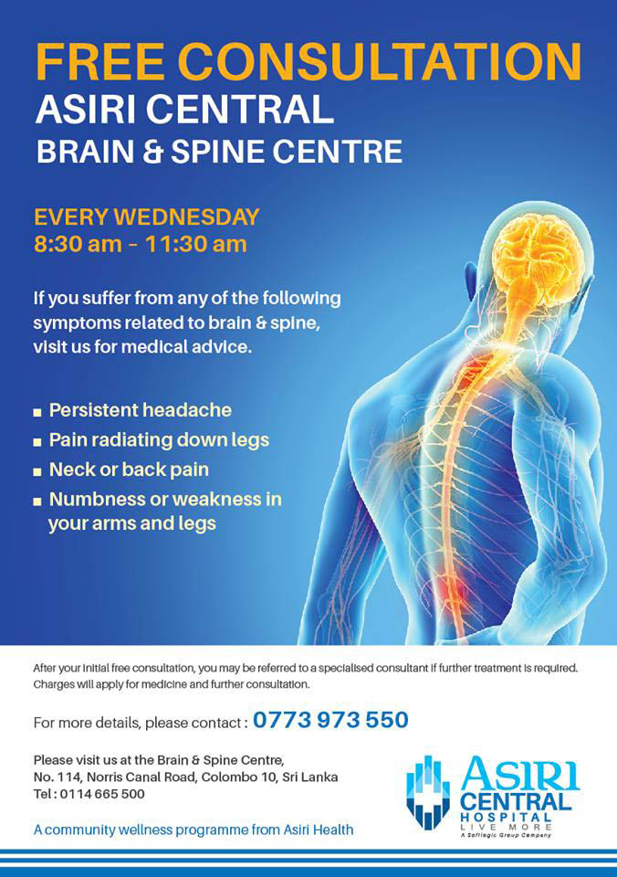 Free consultation at ASIRI CENTRE HOSPITAL Spine and Brain Centre on every Wednesday