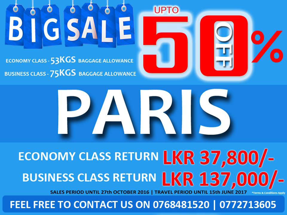 50% Discount to Paris on Air Fare on Kuwait Airways
