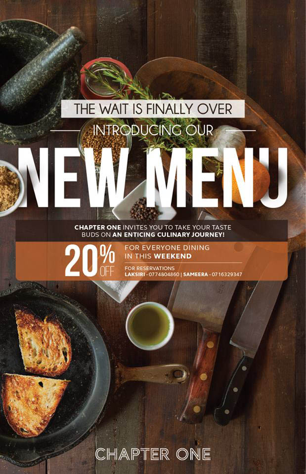 20% Discount for everyone dining in this weekend at CHAPTER ONE