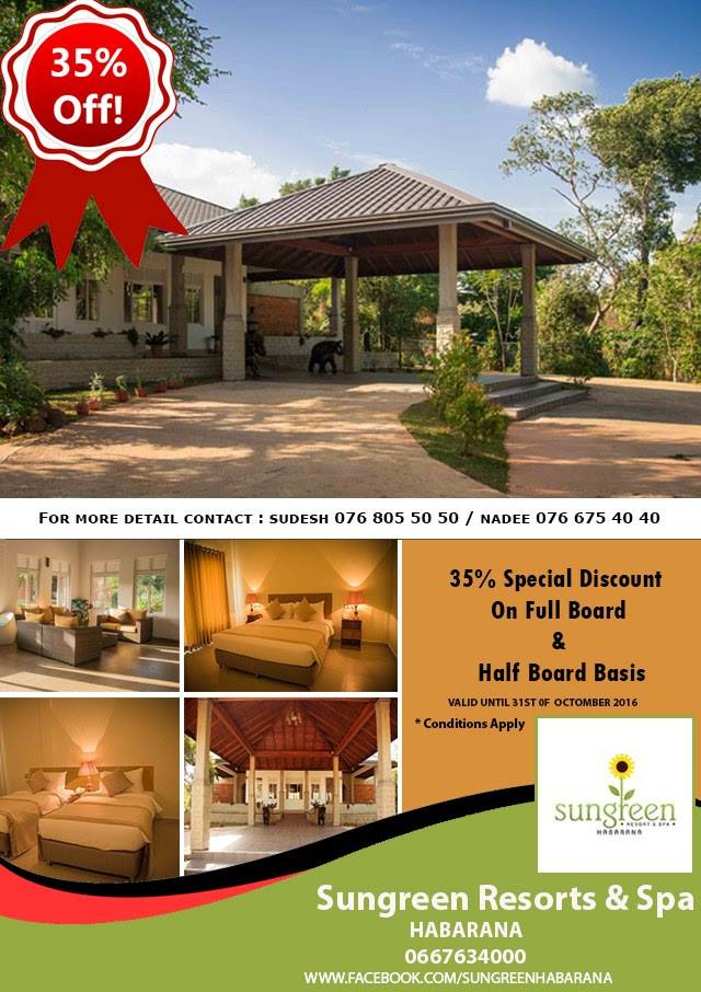 35% Discount at SUNGREEN RESORTS and SPA till 31st October 2016